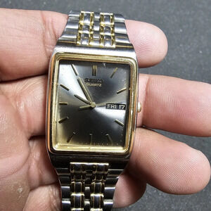 Seiko Men's Quartz Watch 7N33-5A09 Day-Date Gunmetal Grey/Black Dial Working sho